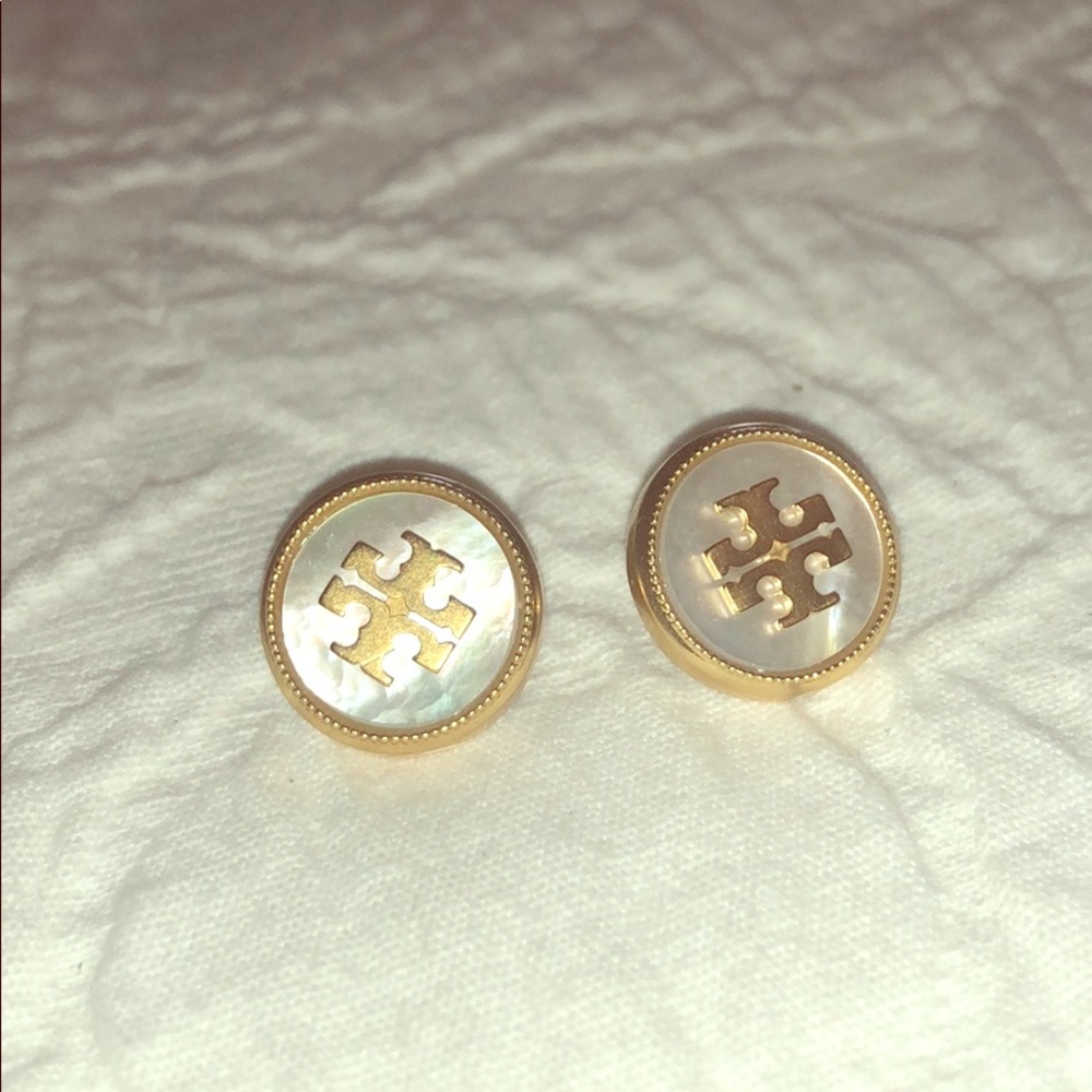 Tory Burch mother of pearl and gold studs